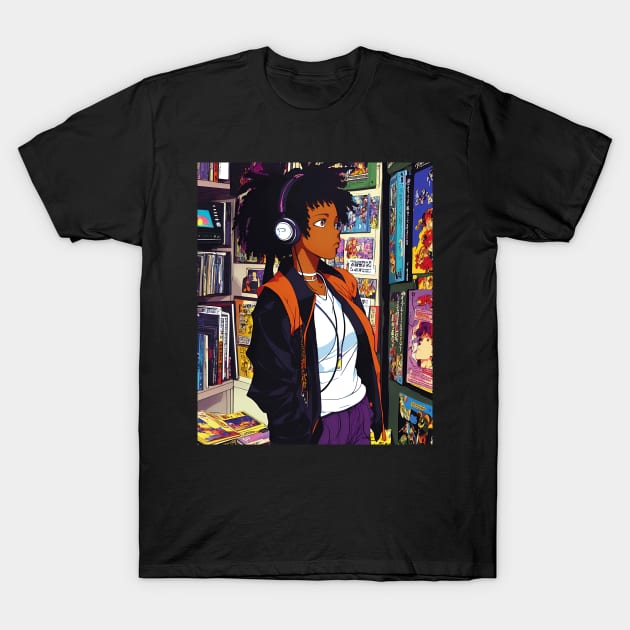 Lost in Lofi hip hop Music anime black girl aesthetic T-Shirt by geekmethat